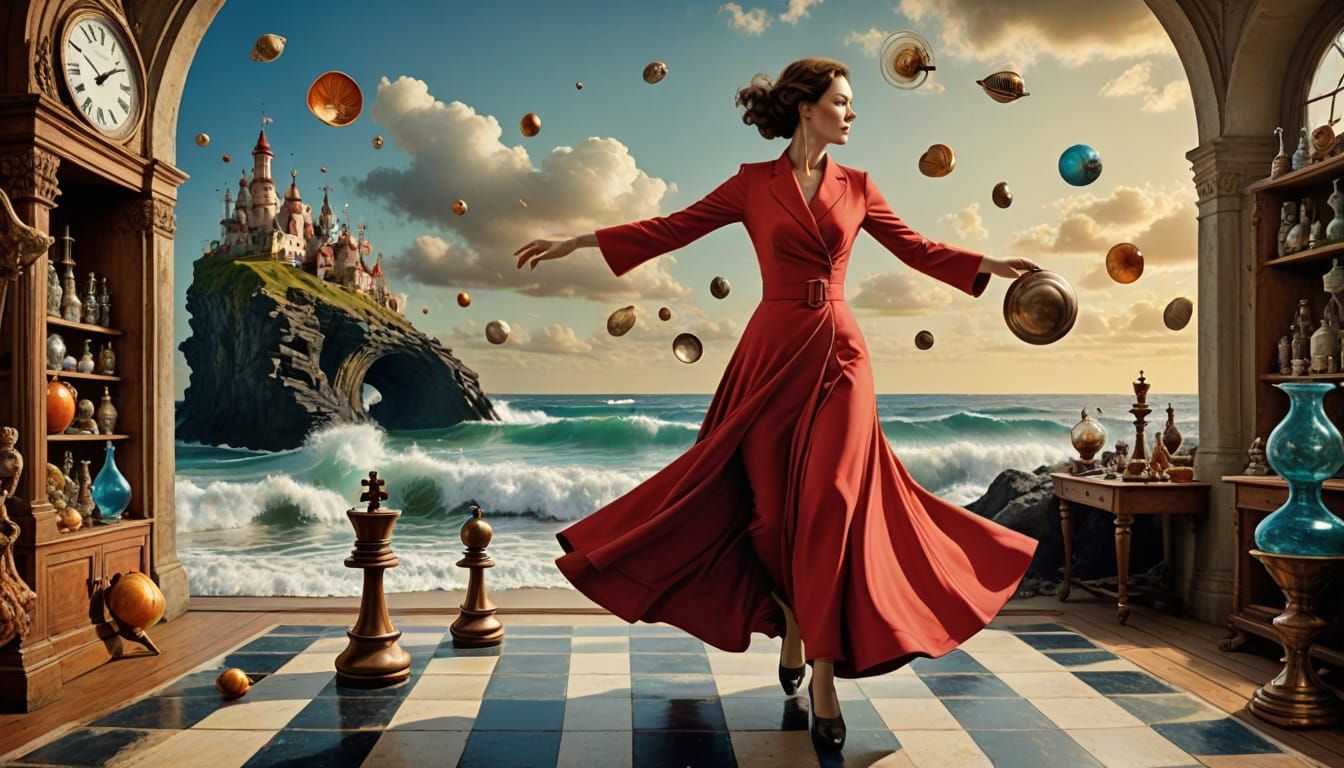 DANCING ON A CHESS BOARD AT THE BEACH LIBRARY -  ANIMATED