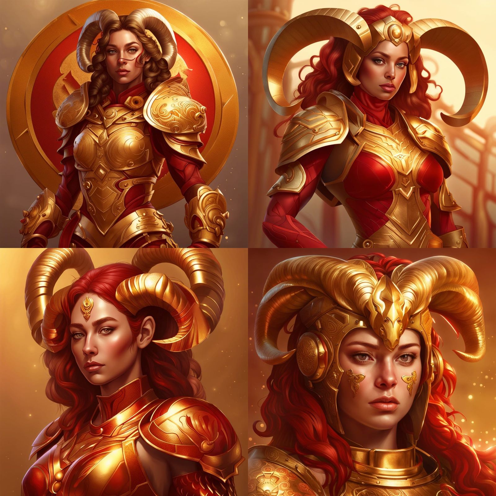 Aries Woman in Golden Armor: Hyperrealistic Zodiac Art