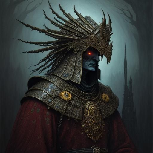 Beksinski, Daimyo portrait, maximalist style