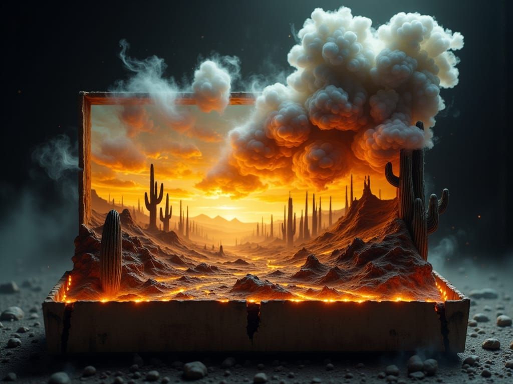 Smoke Desert Landscape Forms Inside Matchbox