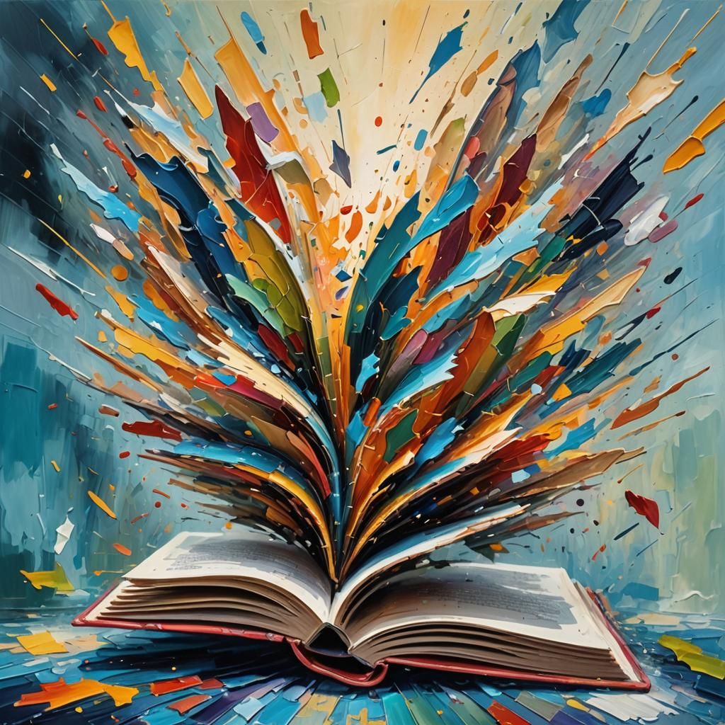 Open Book in Flight: Abstract Oil Painting