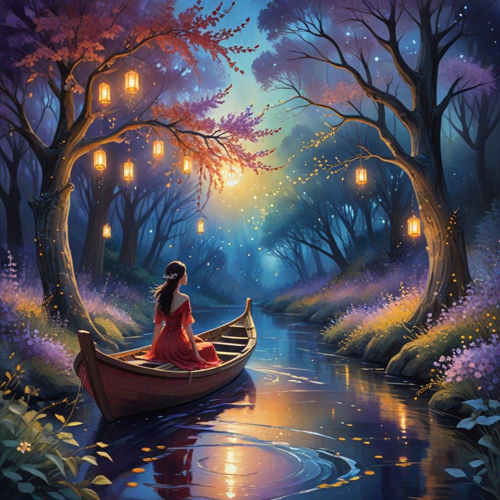 Whimsical Riverboat Scene in Vibrant Gouache