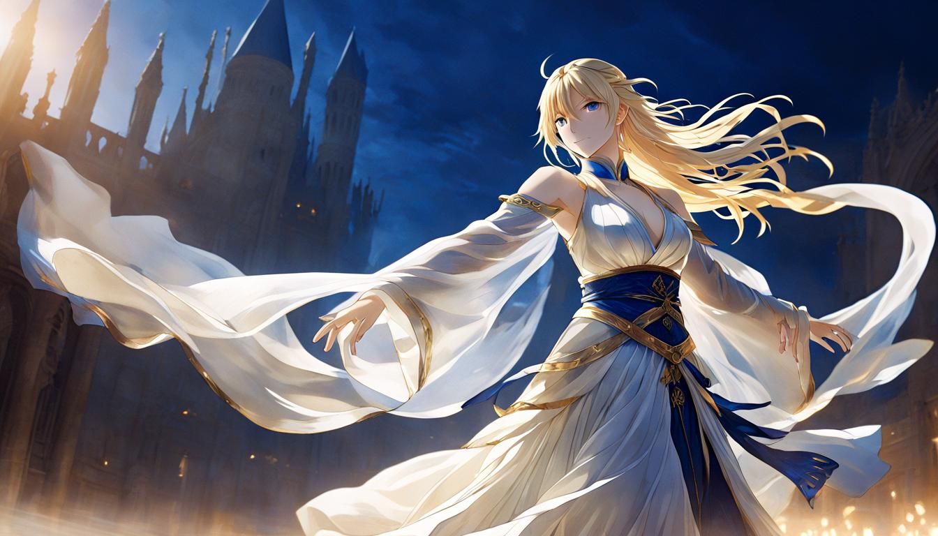 Elegant Dancer in Translucent Cloth with Runes