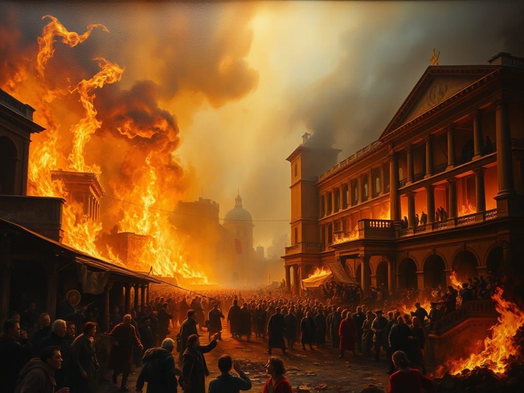 Rembrandt-Style Oil Painting of the Great Fire of Rome