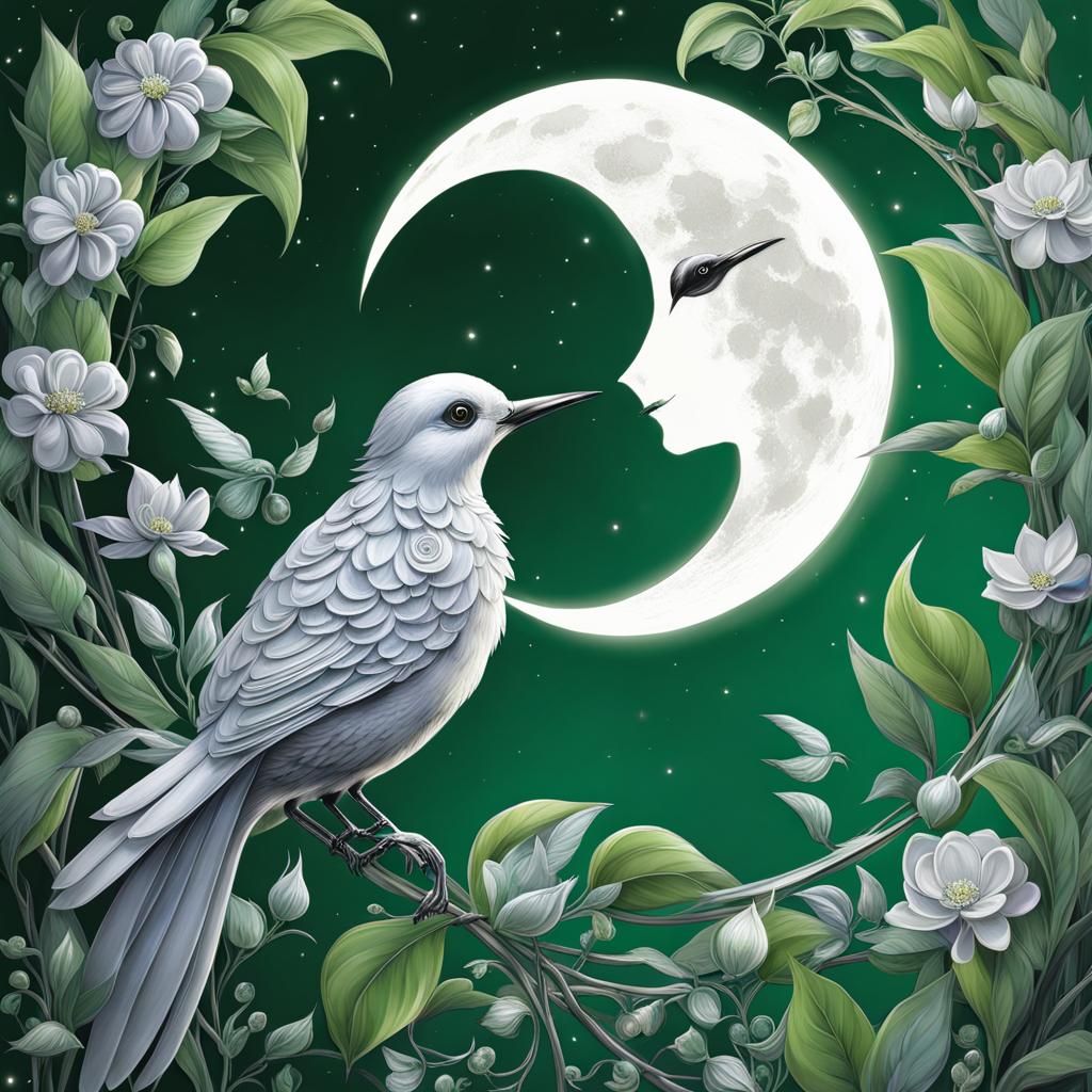 Anime Style Fantasy Scene with Silver Moon