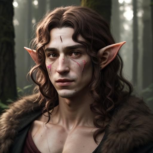 Detailed Portrait of Scarred Elf Man in 8K