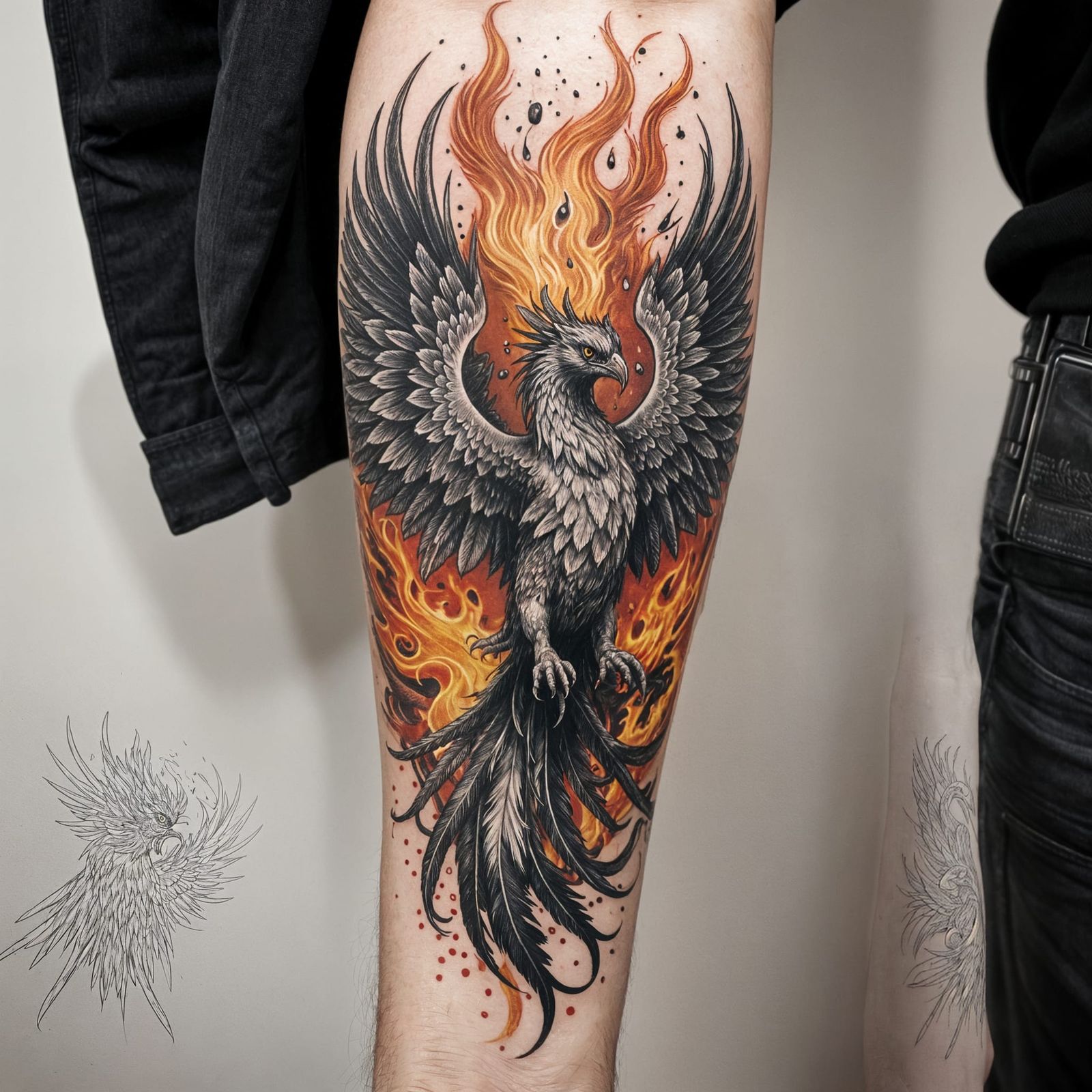 Phoenix Rising: Trash Polka Tattoo Design