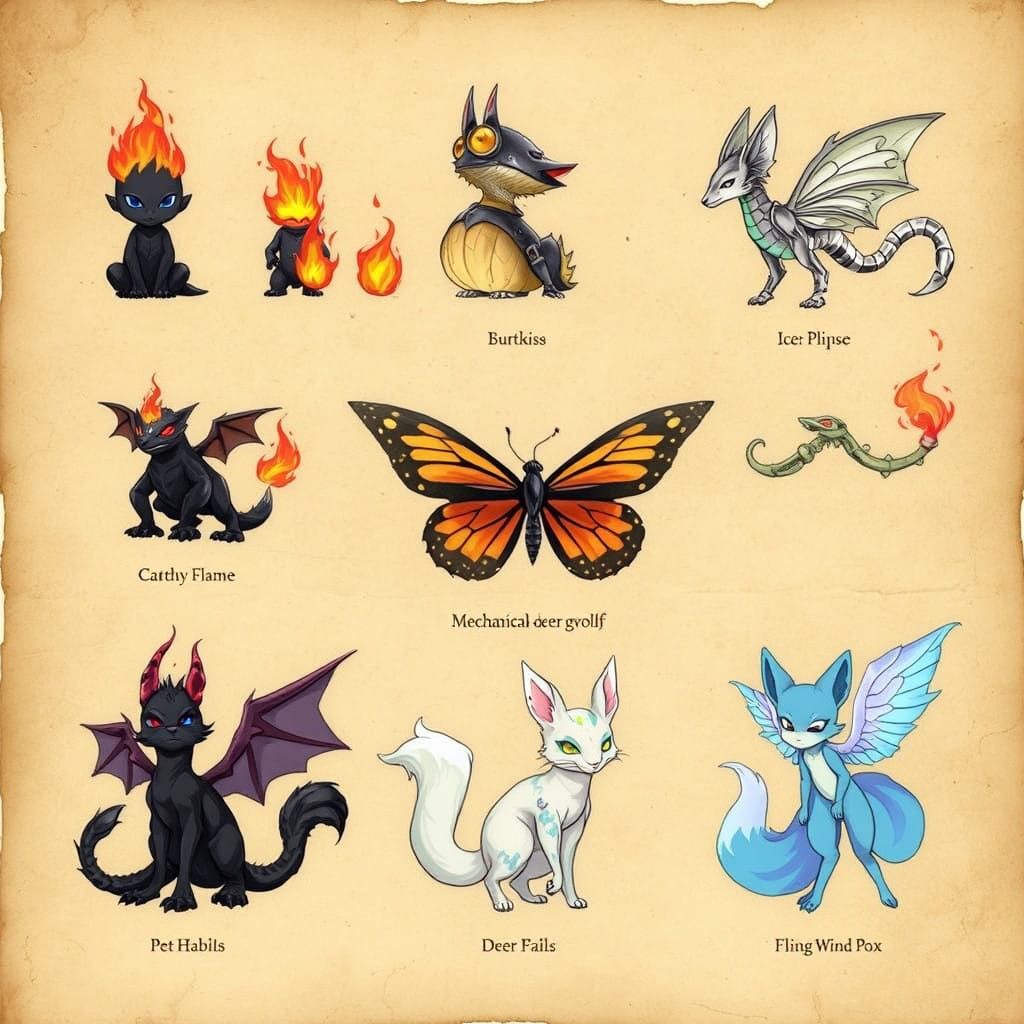 Enchanted Familiar Spirits on Ancient Parchment