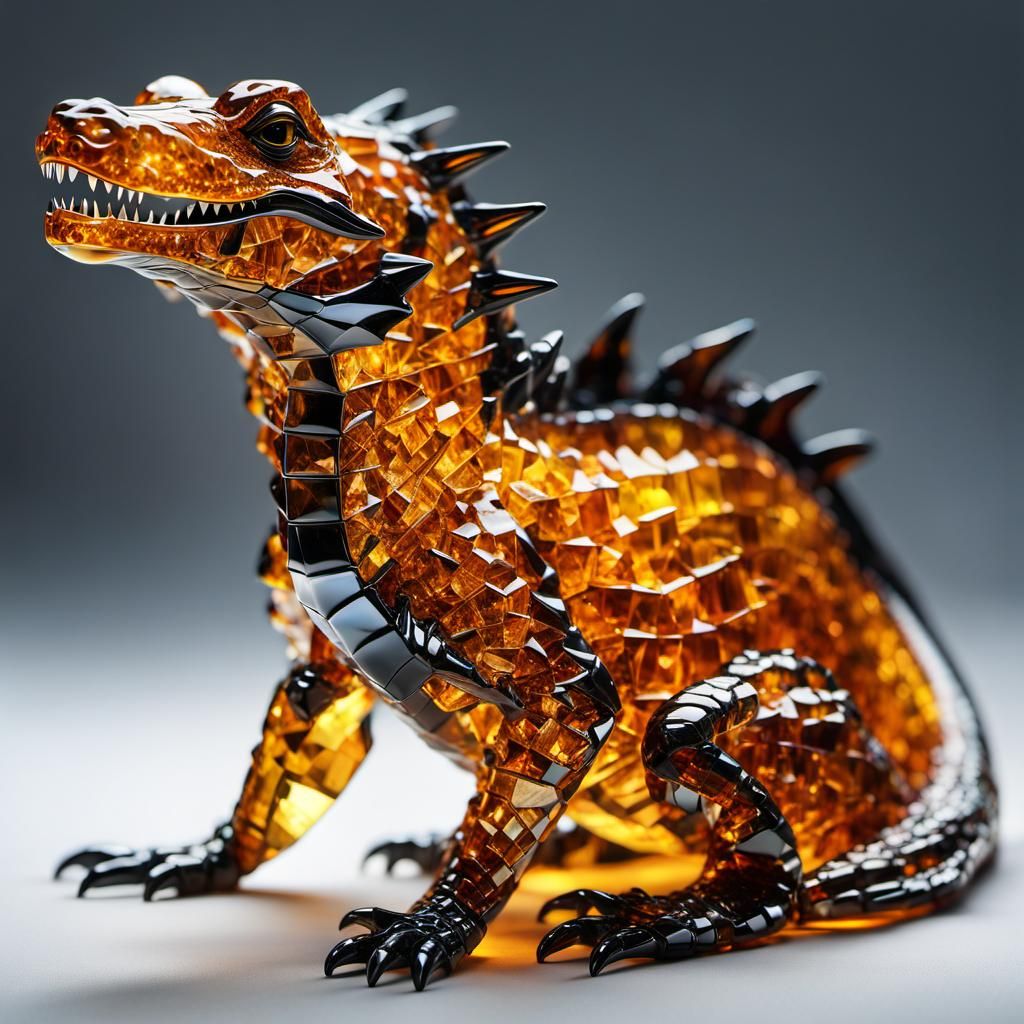 Crystalline Crocodile: A Mythical Amber Creation