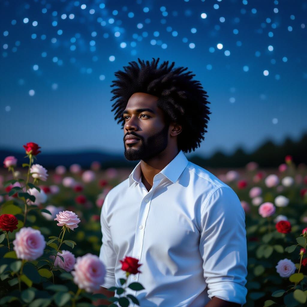 Monochrome Portrait Under Starry Sky