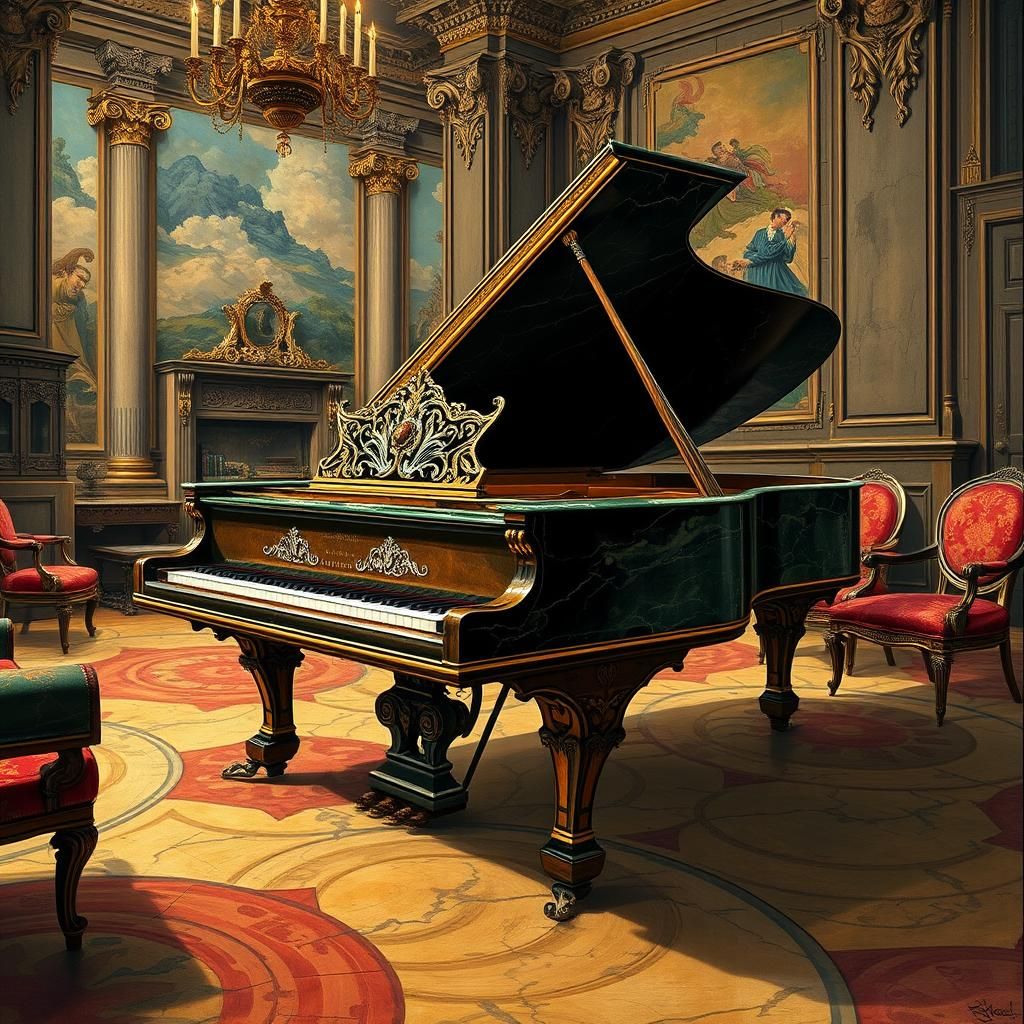 Ornate Piano in the Style of George Grosz