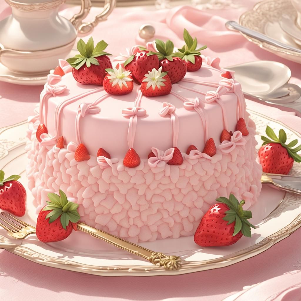 Strawberry Cake in Studio Ghibli Anime Style