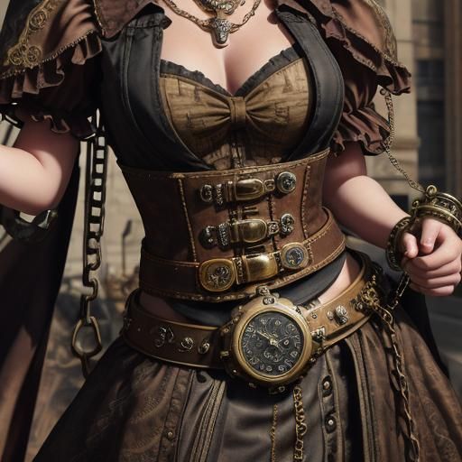 Steampunk Belt Close-Up with Clocks and Chains