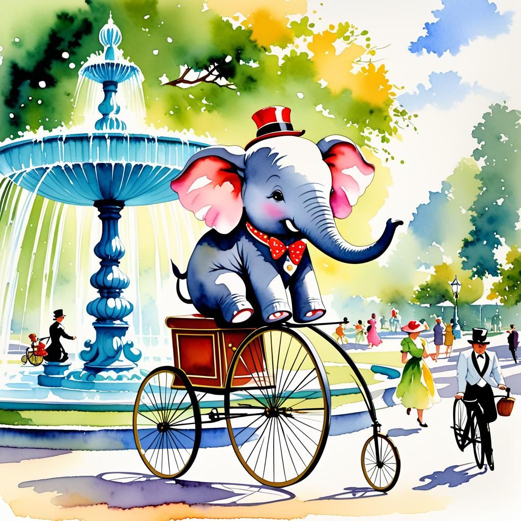 Whimsical Elephant on Penny-Farthing Bicycle