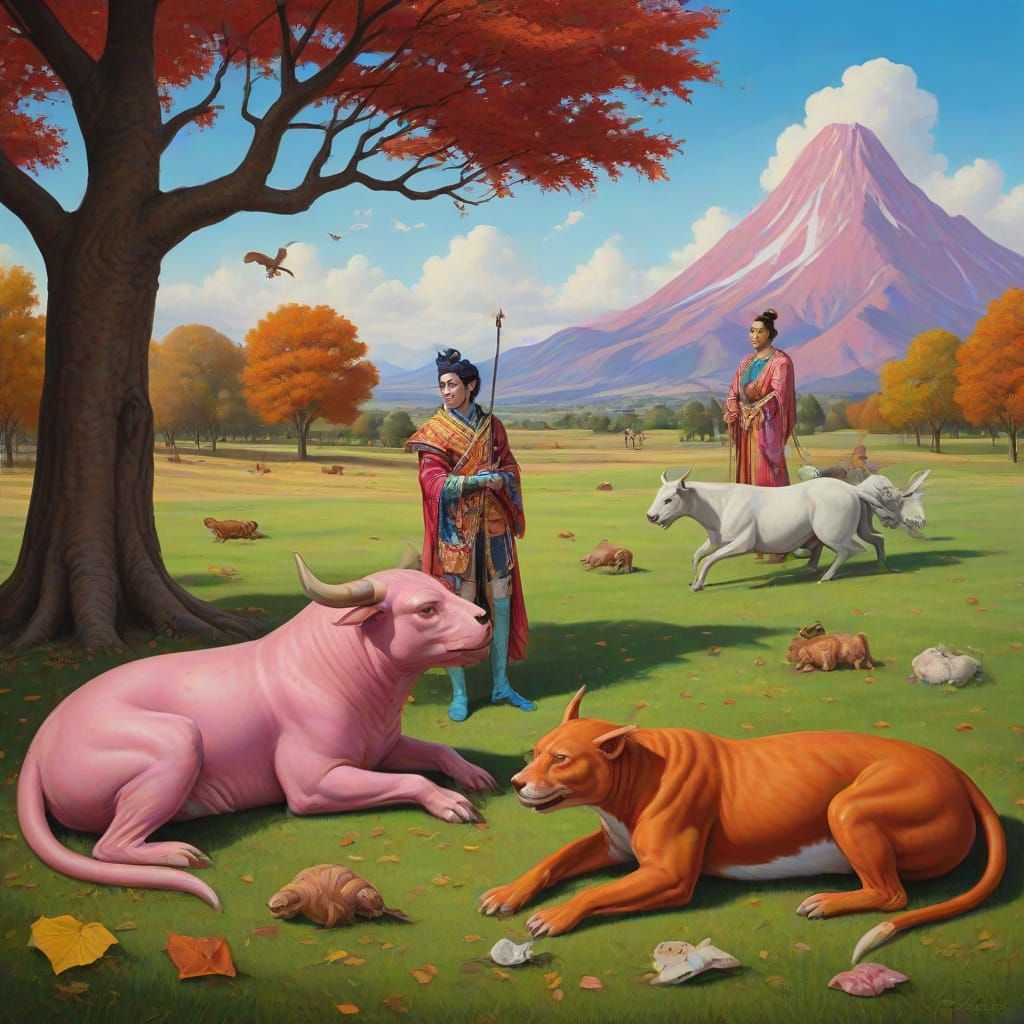 Mythical Chimaera with Matador, Harlequin, and Geisha