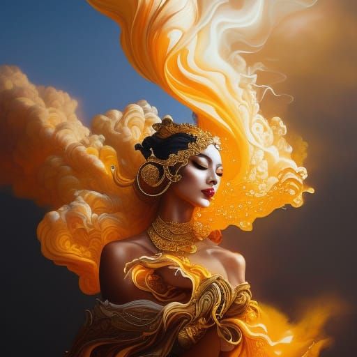 Golden Sun Goddess in Calligraphy Smoke Ink