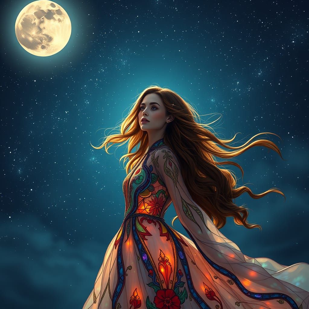 Mystical Woman Bathed in Celestial Glow