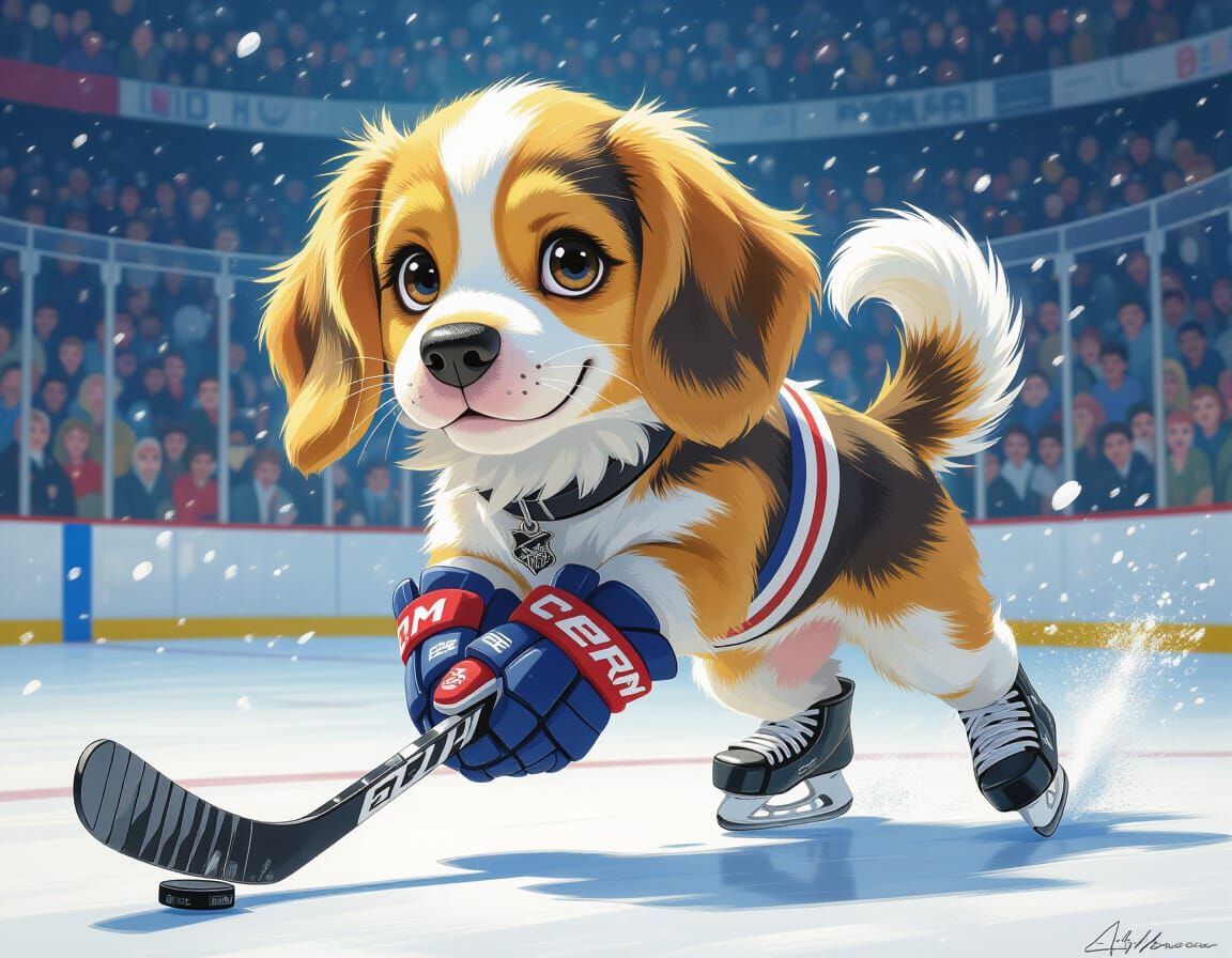 Beagle Plays Hockey: Hyperrealistic Polychromatic Art
