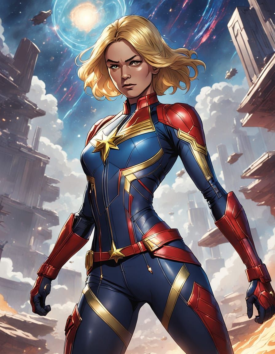 Epic Cosmic Heroine Captain Marvel (Mar-Vell) Stands Tall in...