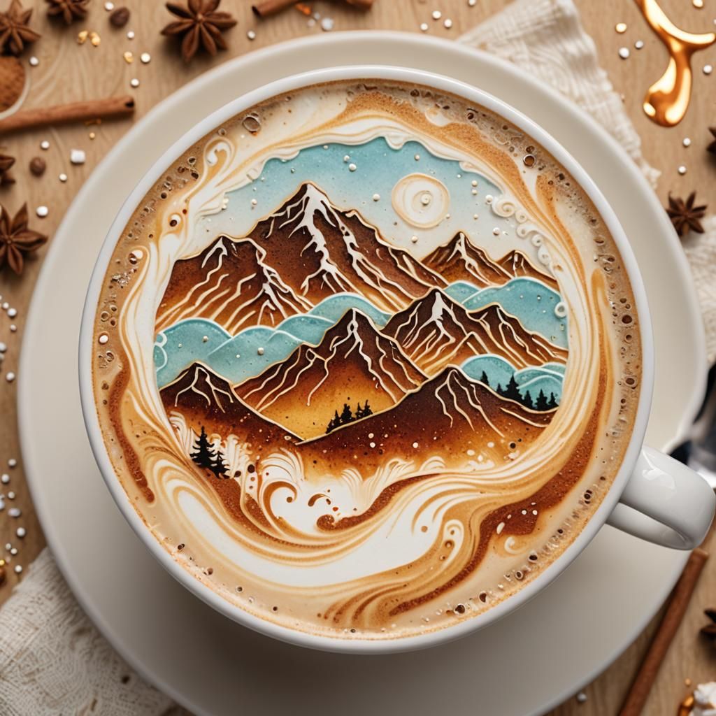 Landscape Latte Art in Pastel Colors