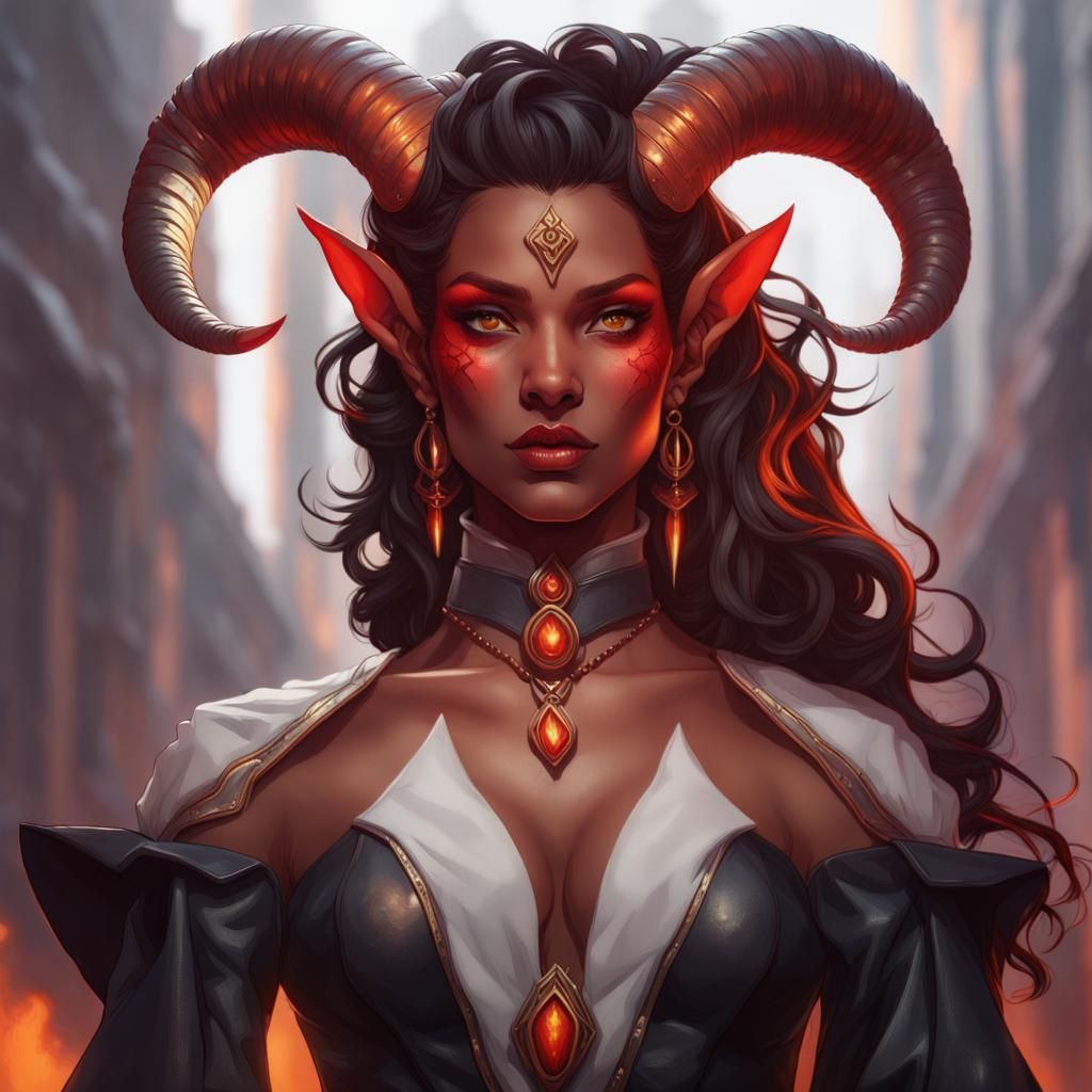 Enchanting Tiefling Transwoman Portrait in Hyperdetailed Sty...