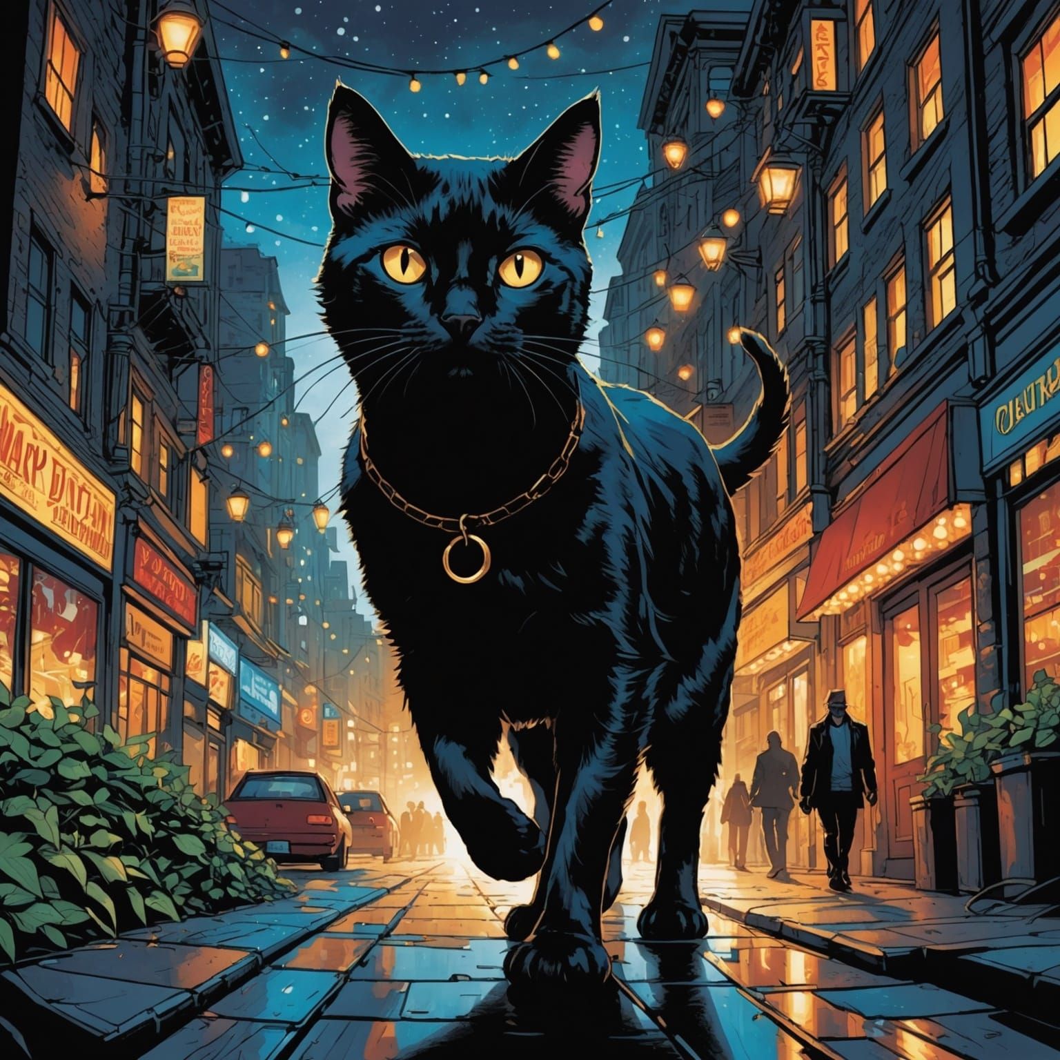 Black Cat's Illuminated City Walk: Comic Book Art