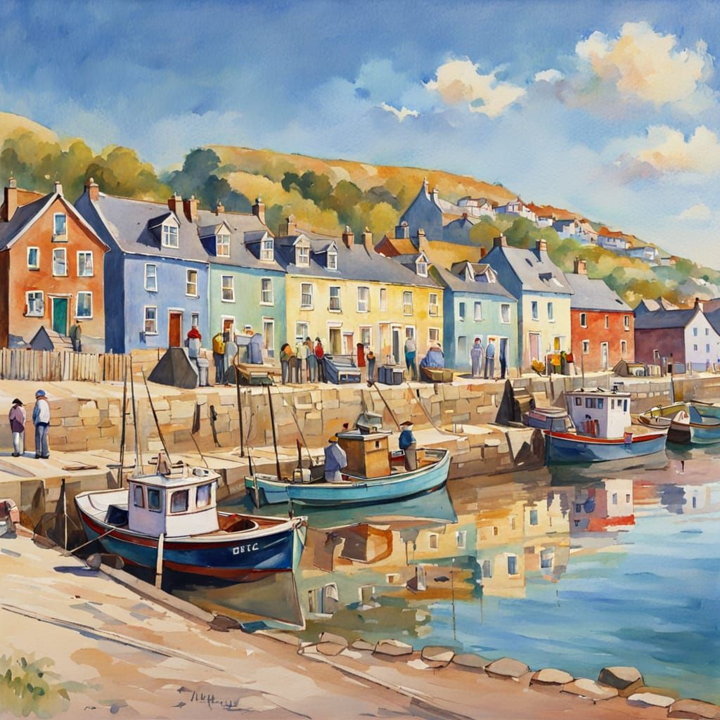 Impressionist Harbour Scene with Fishing Boats