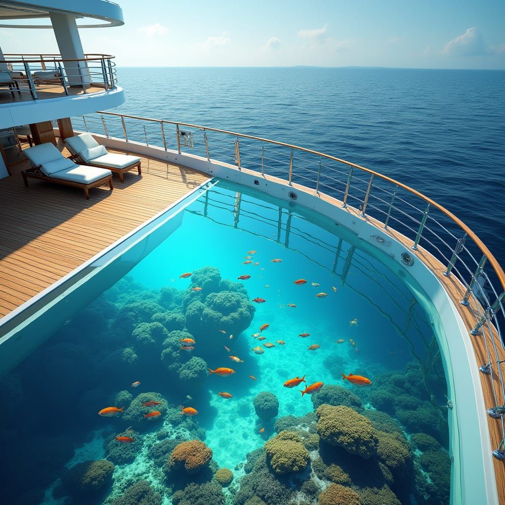 Luxurious Cruise Ship Main Deck with Crystal Clear Waters an...