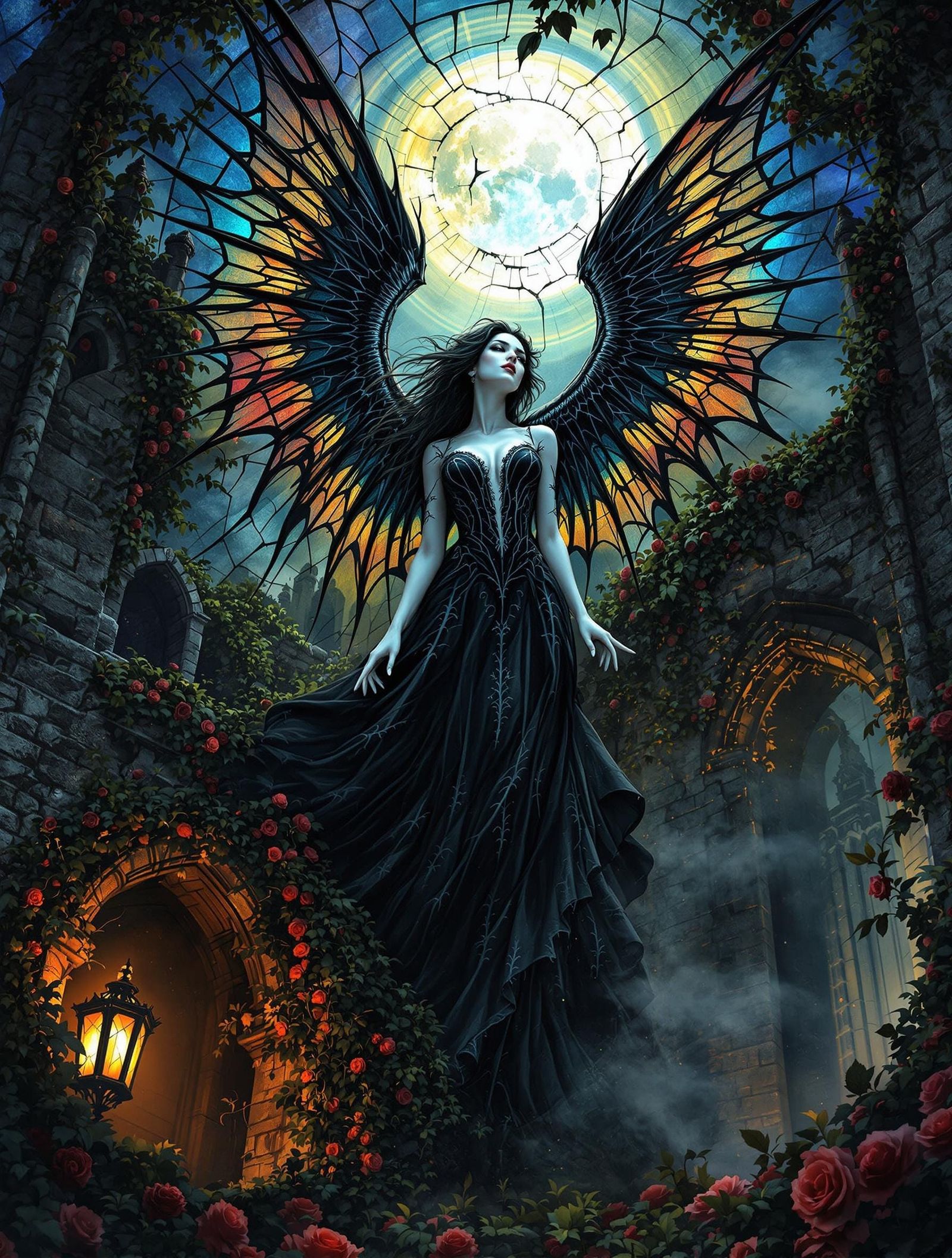 Surreal Gothic Fey Guardian Descends in Digital Stained Glas...