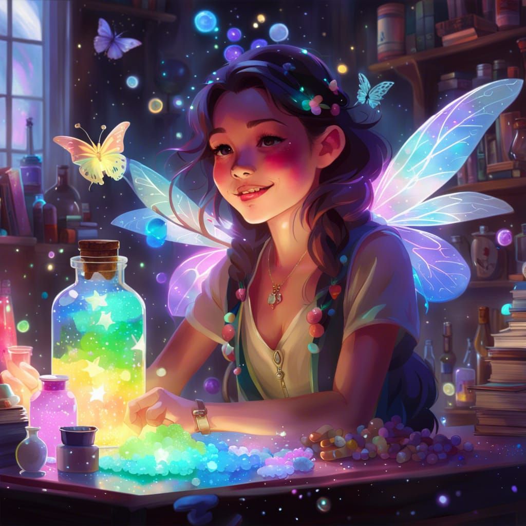 Fairy Work Desk with Rainbow Potions