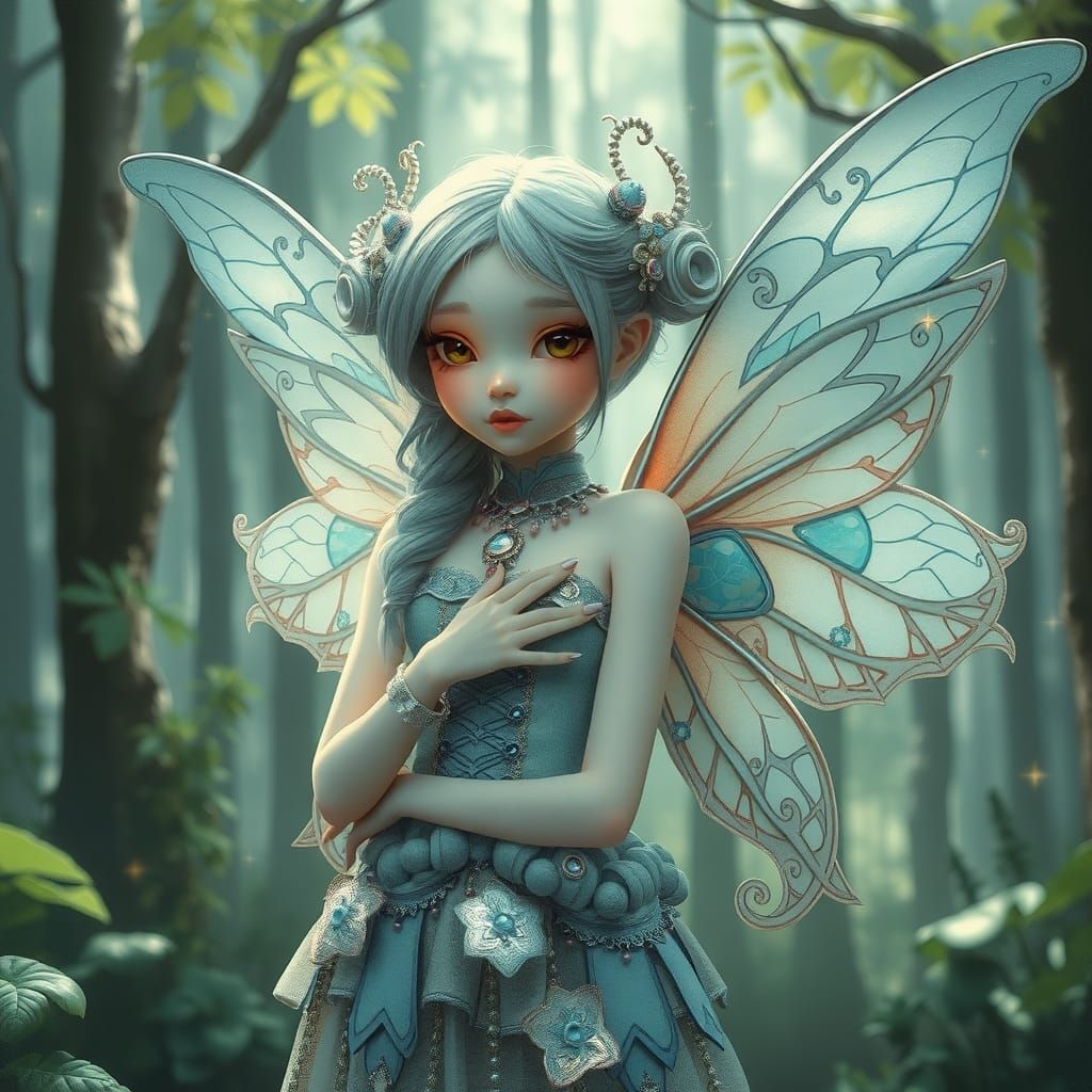 Blue Fairy in Avant-Garde Couture, Digital Painting