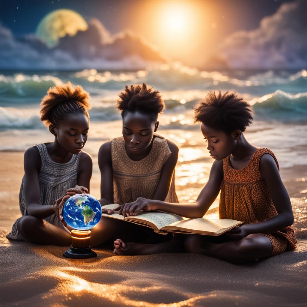 Children Reading in a Bottle on Venus, Cosmic Art