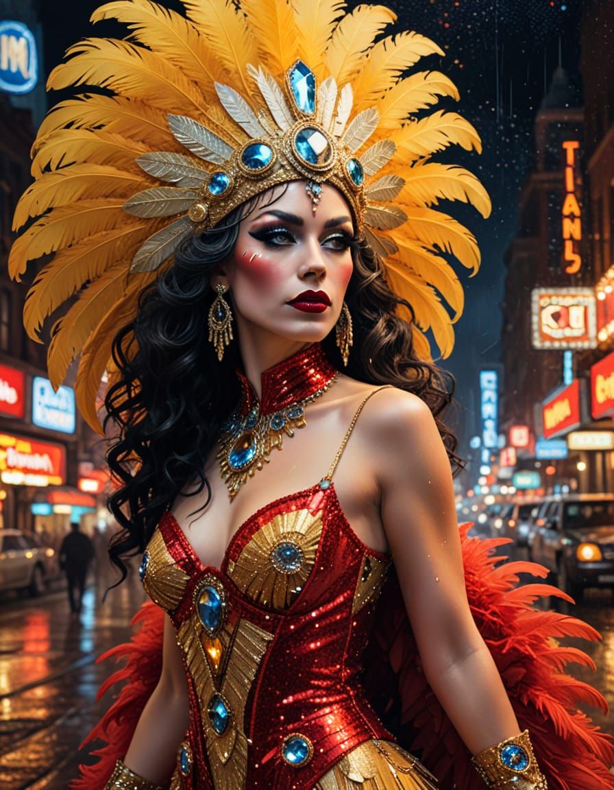 Extravagant Drag Queen in Showgirl Style