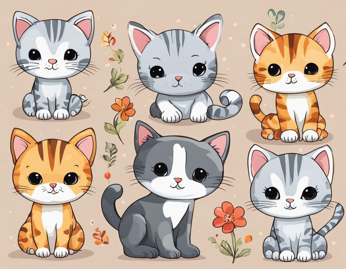 Whimsical Baby Cat Clipart in Vibrant Colors
