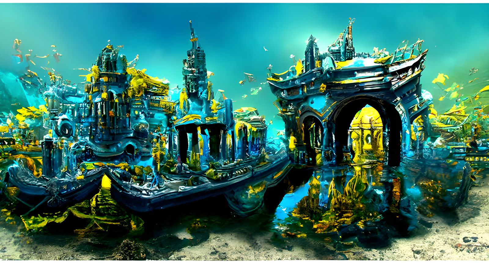 Detailed Painting of Mythical Underwater Kingdom Atlantis