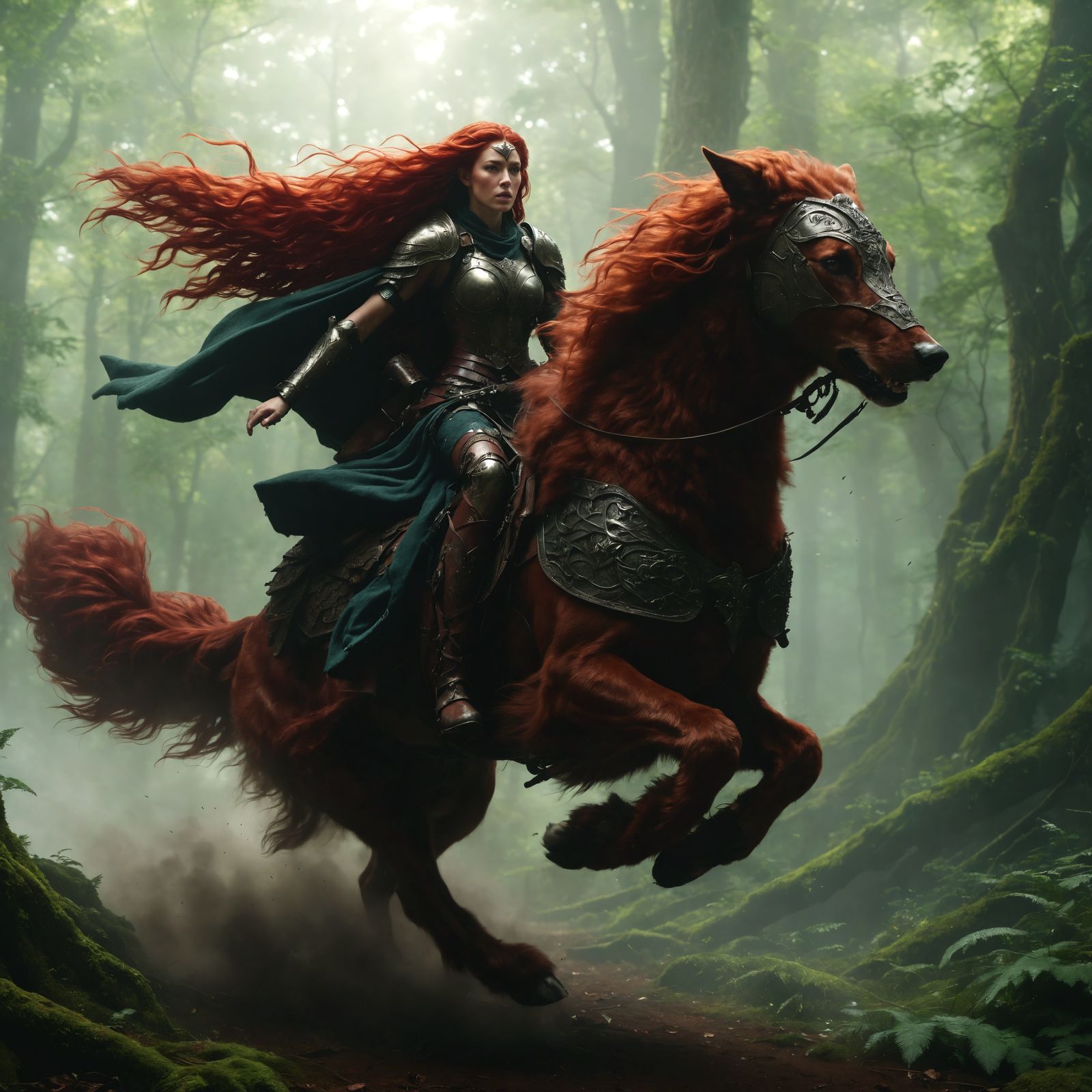 Middle-Eastern Warrior Woman on Greyhound, Digital Matte Pai...