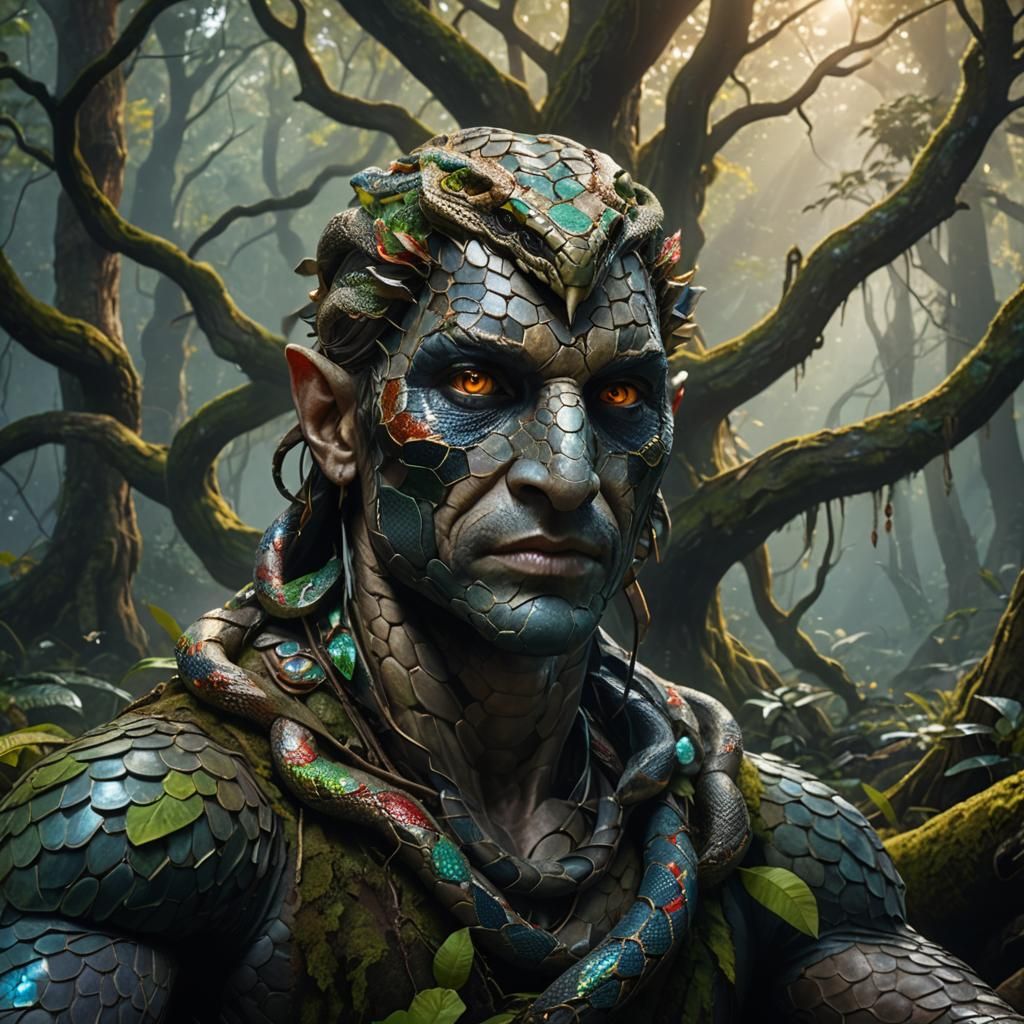 Mystical Snake Portrait in Art Deco Style