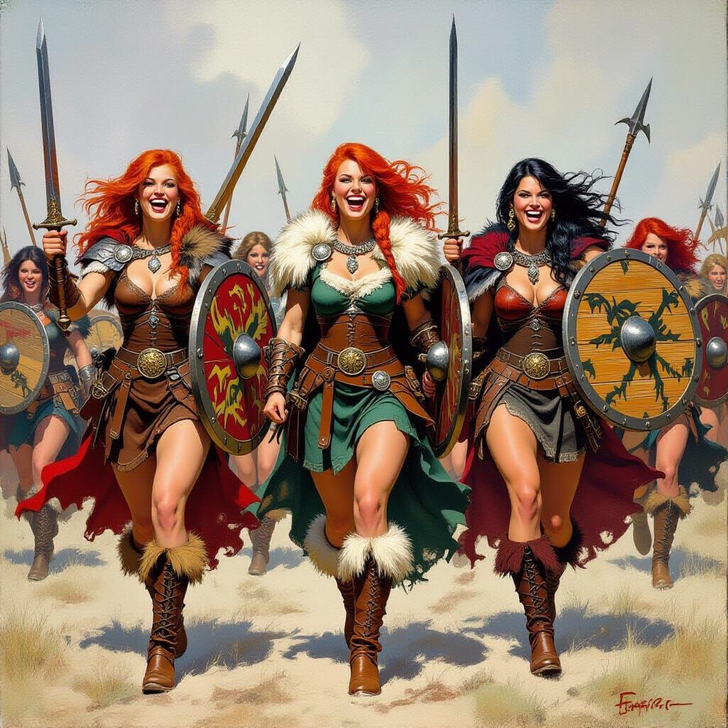 Viking Women Warriors with Swords and Shields