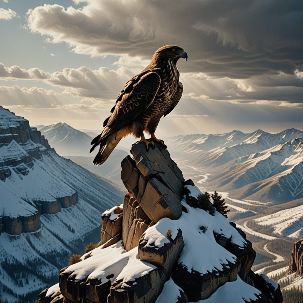 Majestic Hawk Surveys Winter Landscape in Cinematic Glory