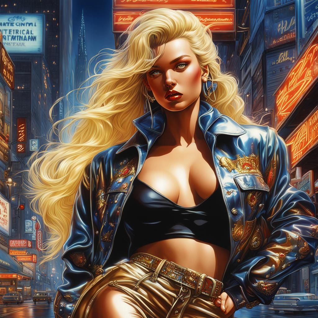 Voluptuous Woman in 80s Sorayama-Inspired Illustration