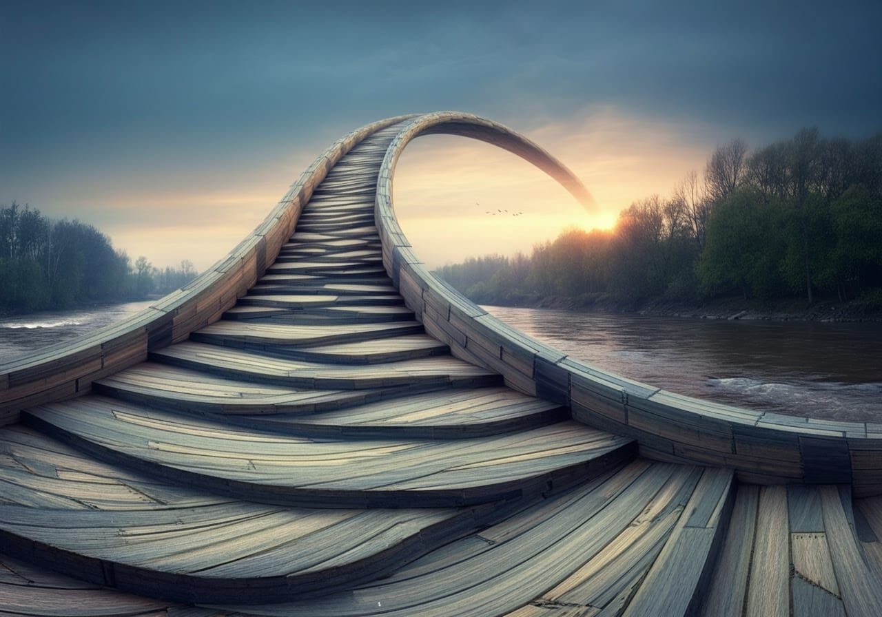 Folded-Wood Bridge Under Entropic Algorithm Alien Sky