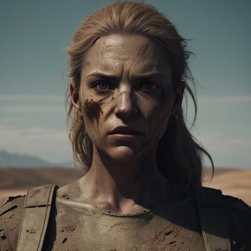 Hyperrealistic War Prisoner in Desolate Landscape