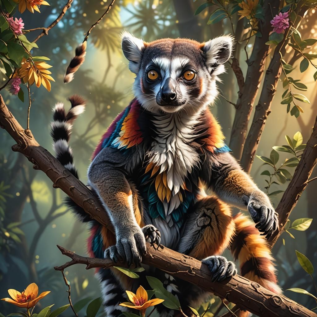 Lemur Portrait in Golden Light: Detailed Digital Art