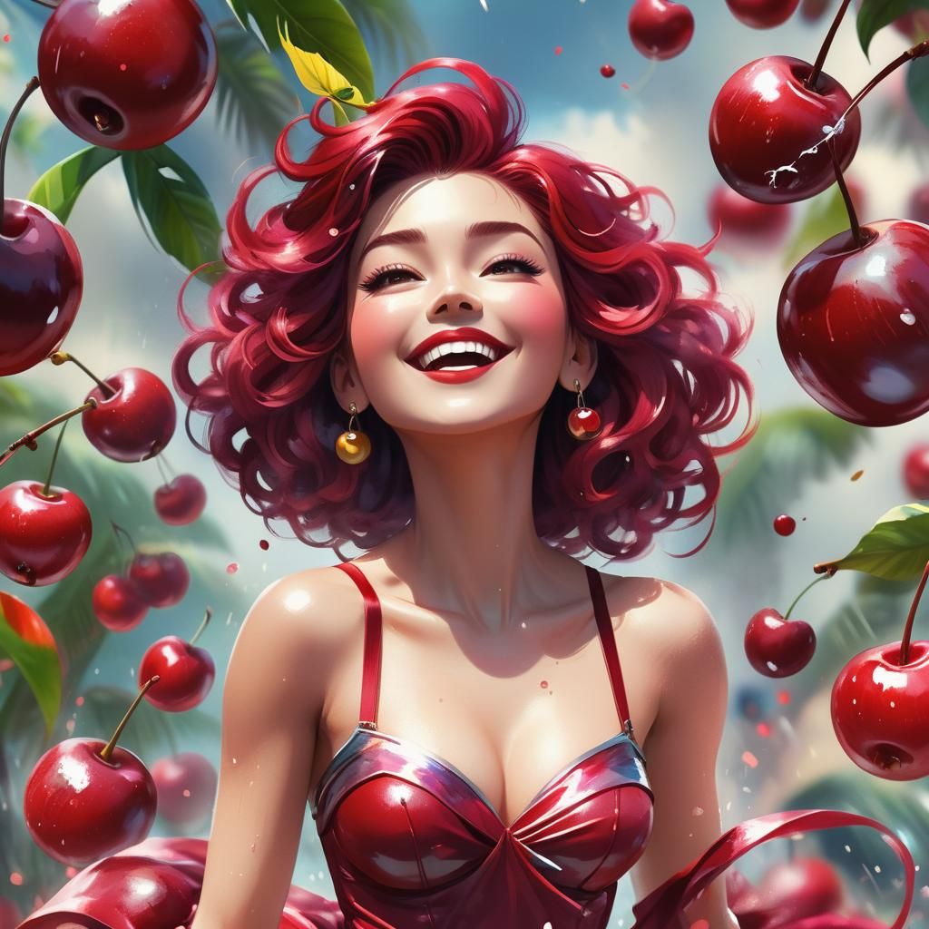 Tropical Cherry Goddess in Cosmic Pixar Style