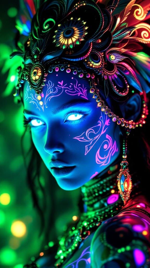 Surreal Futuristic Tribal Warrior Radiates Ethereal Energy i...