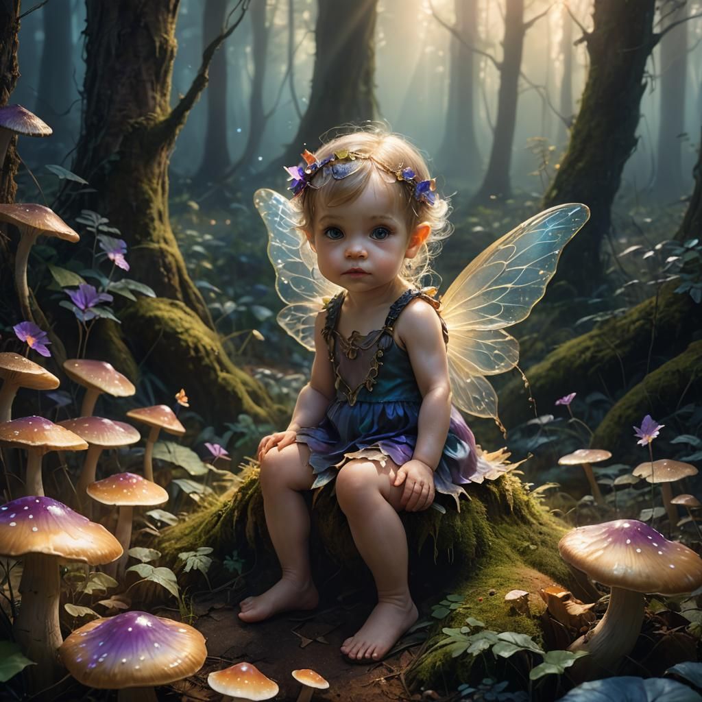 Baby Fairy in Misty Forest: Fantasy Art