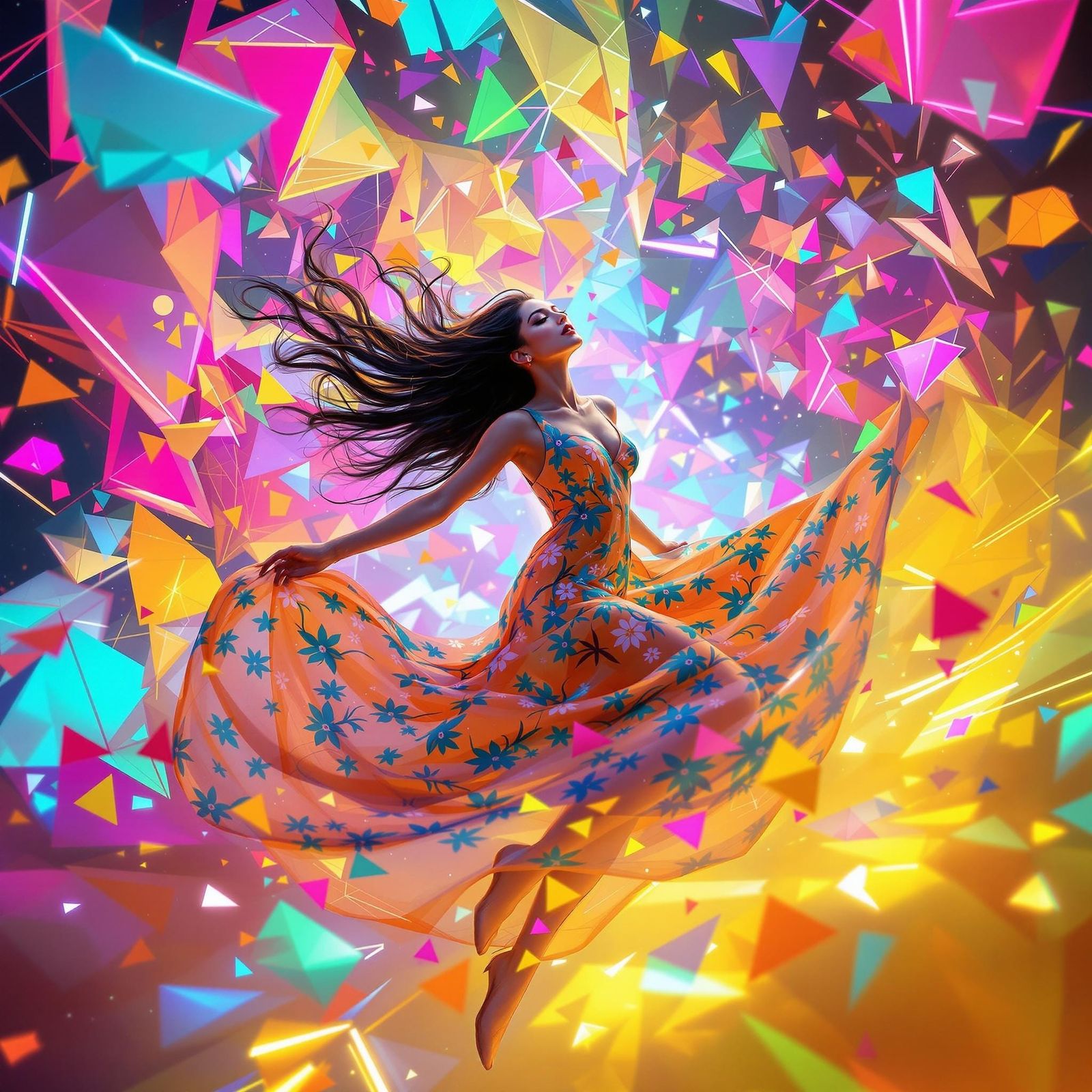 Whimsical Thai Dancer in a Kaleidoscope of Color