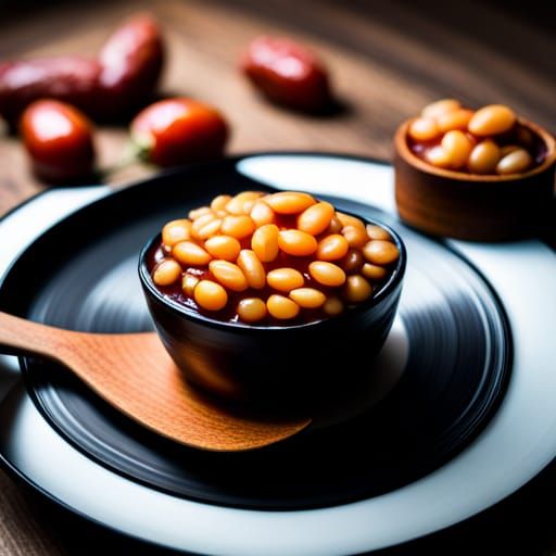 Baked Beans on Vinyl Record Still Life
