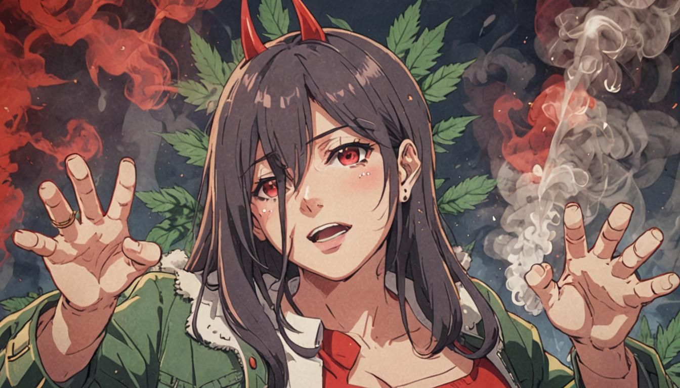 Anime Character Smoking Joint in Cel-Shaded Style