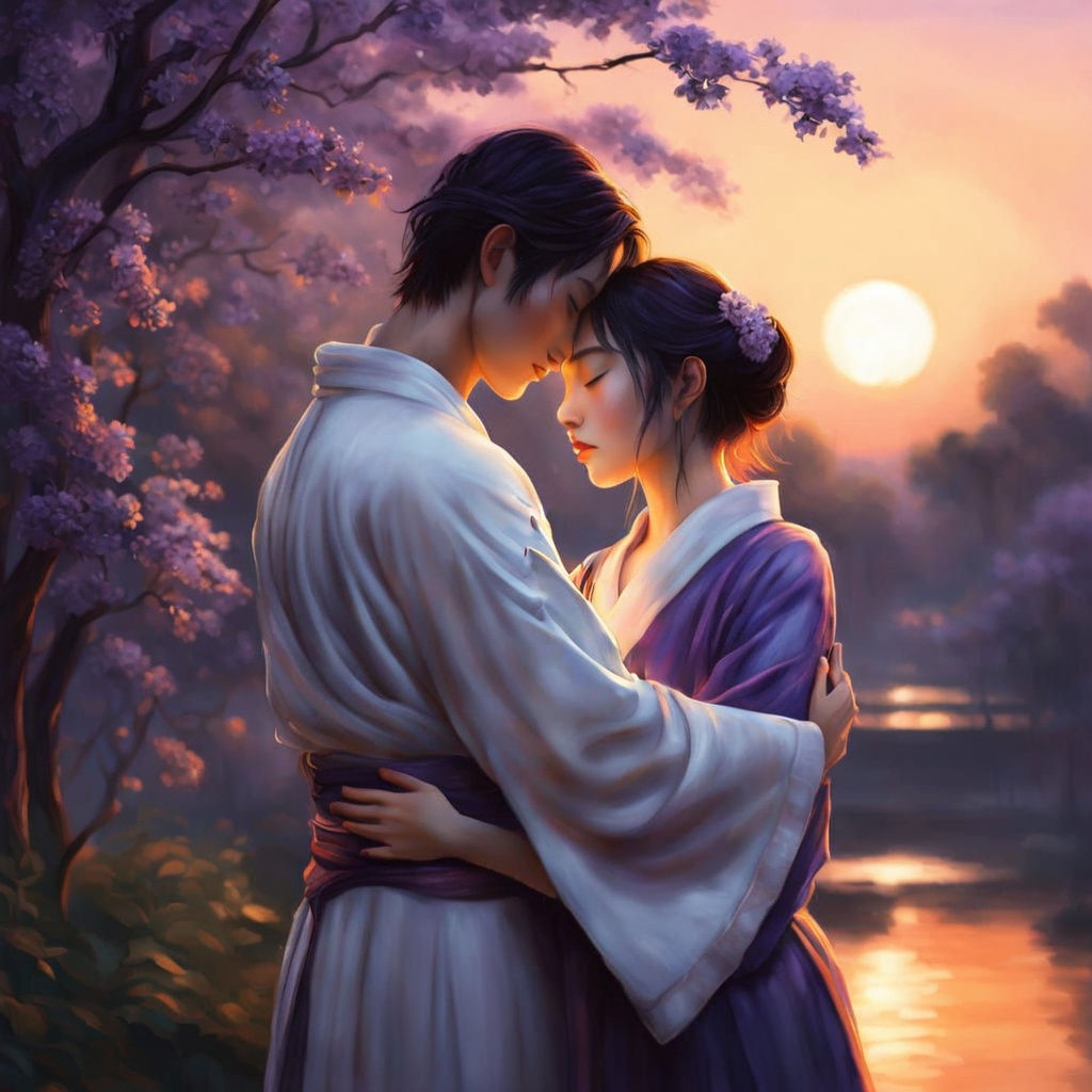 Golden Sunrise Over Misty Landscape in Yamato-e Style